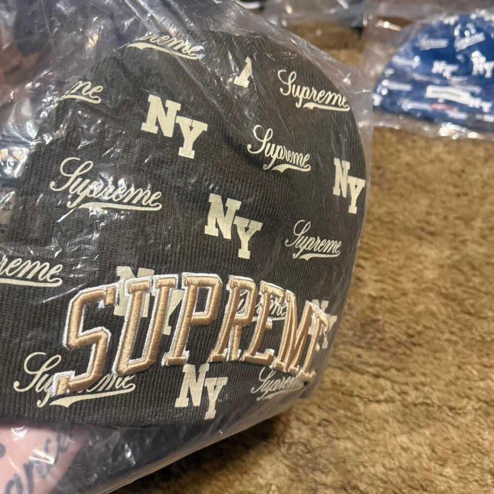 Supreme New Era Monogram Beanie Brown In Hand
